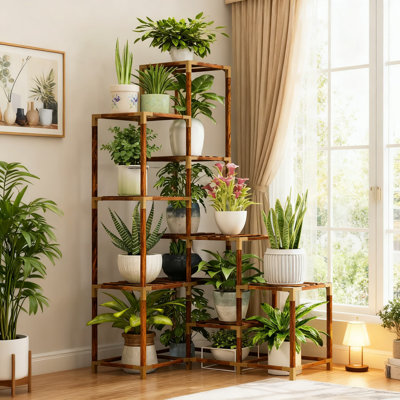Support à plantes à 14 niveaux pour l'intérieur et l'extérieur, grand support à plantes en bois avec capacité de poids élevée pour le patio