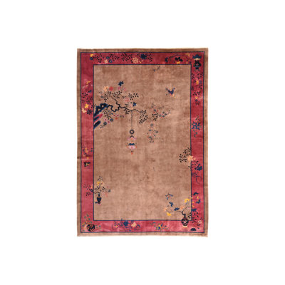 Tapis brun antique en laine noué à la main Art Deco 10 pi 1 po x 14 pi 2 po 6A8FFB1B8C86423BB02FC83423ABE9A5