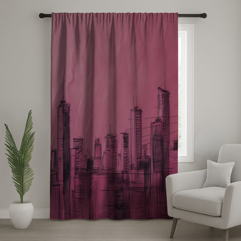 Rideaux de fenêtre Pink City Skyline, 50 po x 92 po - 1 panneau, Blockout