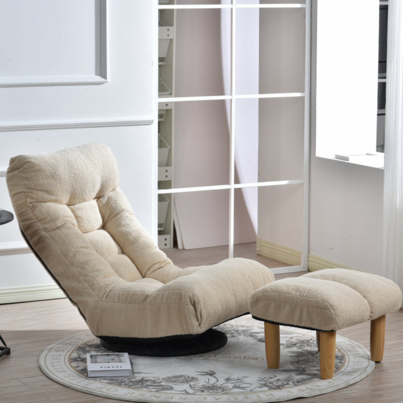 Adjustable Reclining Lazy Sofa, Japanese Tatami Single Leisure Chair for Balcony, White Cotton