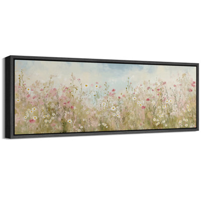 Fresh Wildflower Field with Daisies - Pictures Extra Large Framed Canvas Print Wall Art