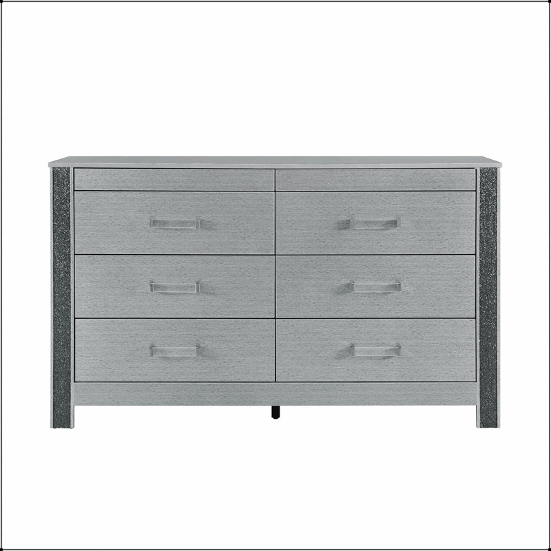 Commode Lorenzo Silver avec détails scintillants et tiroirs spacieux pour un rangement et une organisation élégants