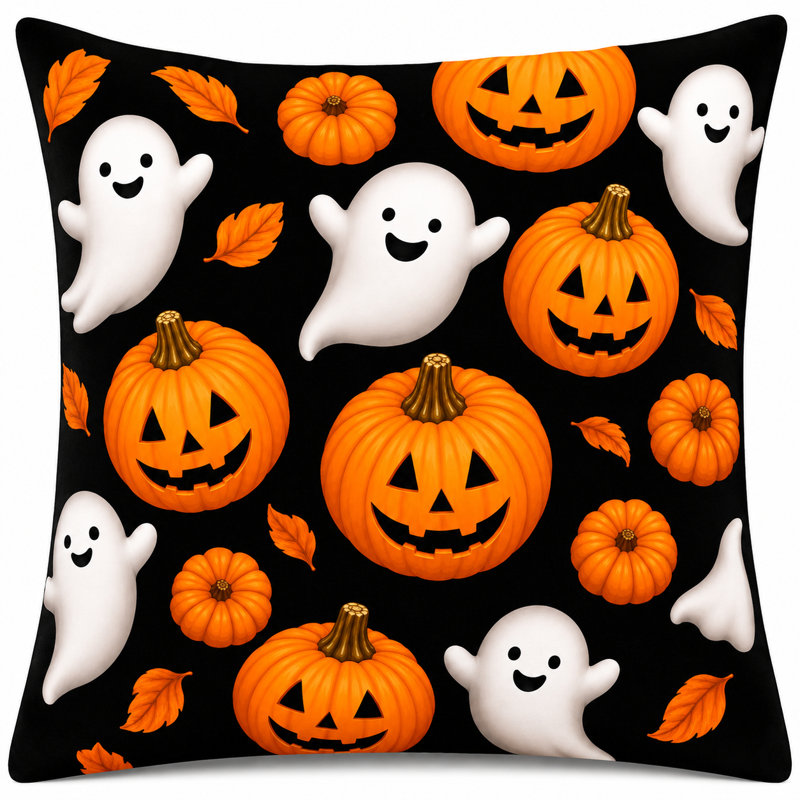 Ensemble de 2 coussins décoratifs d'Halloween pour canapé et décoration intérieure, White