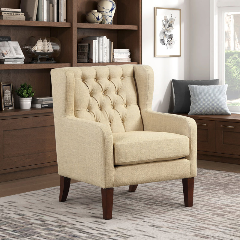 Fauteuil à oreilles classique rembourré beige, Beige