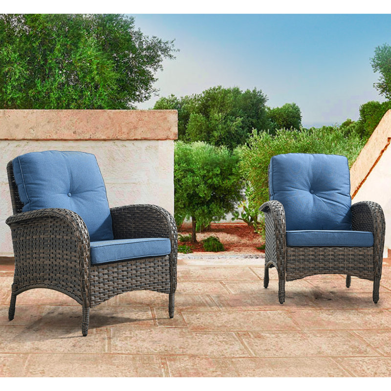 Aluel Wicker Rattan Outdoor Lounge Chair, Blue