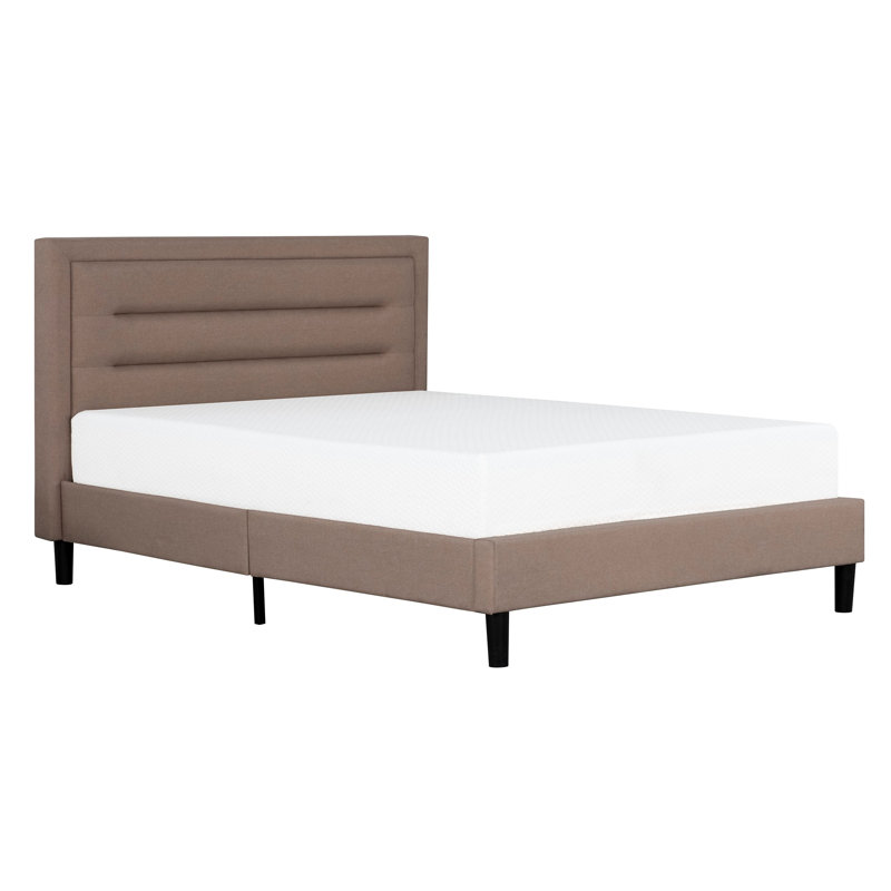 Contemporain, brun, lit double, lit tapissier, tête de lit, capitonnage horizontal, structure en contreplaqué, lattes, pieds, installation rapide, plateforme d'expédition compacte, conception moderne en bois massif, bois massif, facile