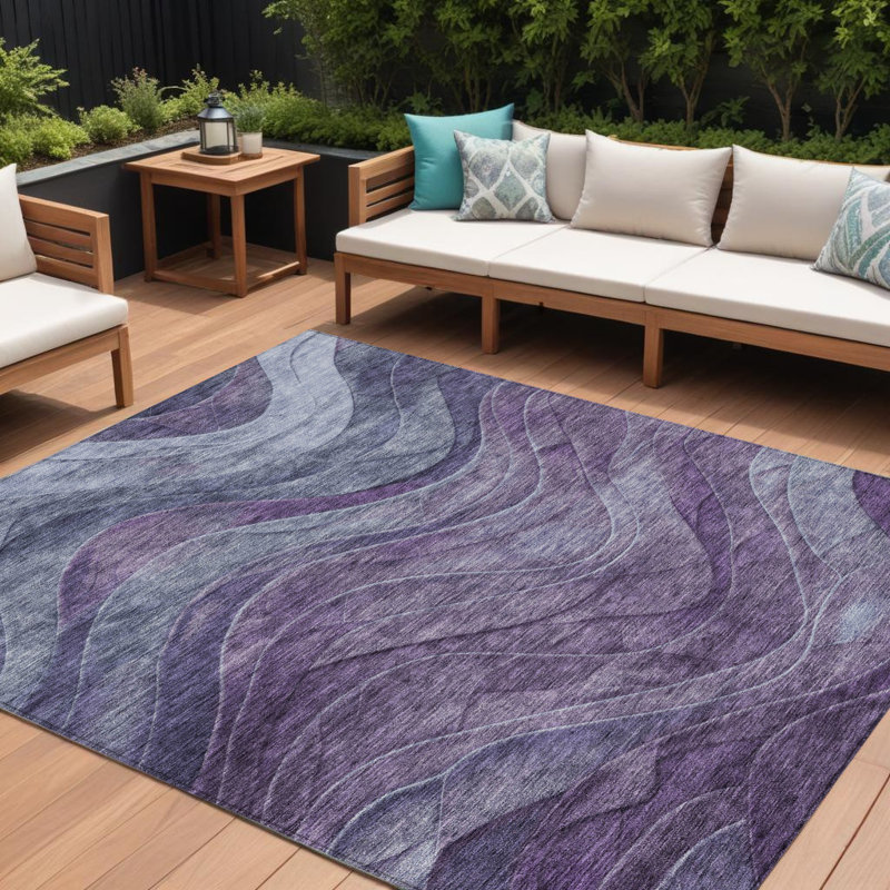 Tapis d'extérieur lavable abstrait mauve et gris 10 pi x 14 pi