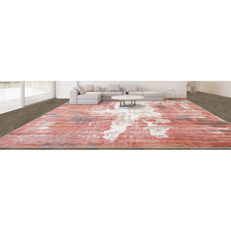 Area Rug in Red/Gray/White, Rectangle 9' x 12'