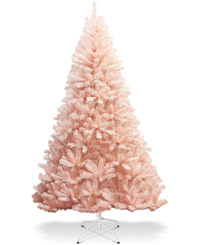 Pink Realistic Artificial Christmas Tree, 5.91ft H x 3.44ft W x 3.44ft D