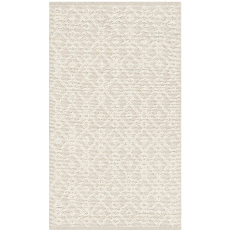 Tapis en laine et coton ivoire à motif géométrique tissé à la main Vermont, Rectangle 6 pi x 9 pi