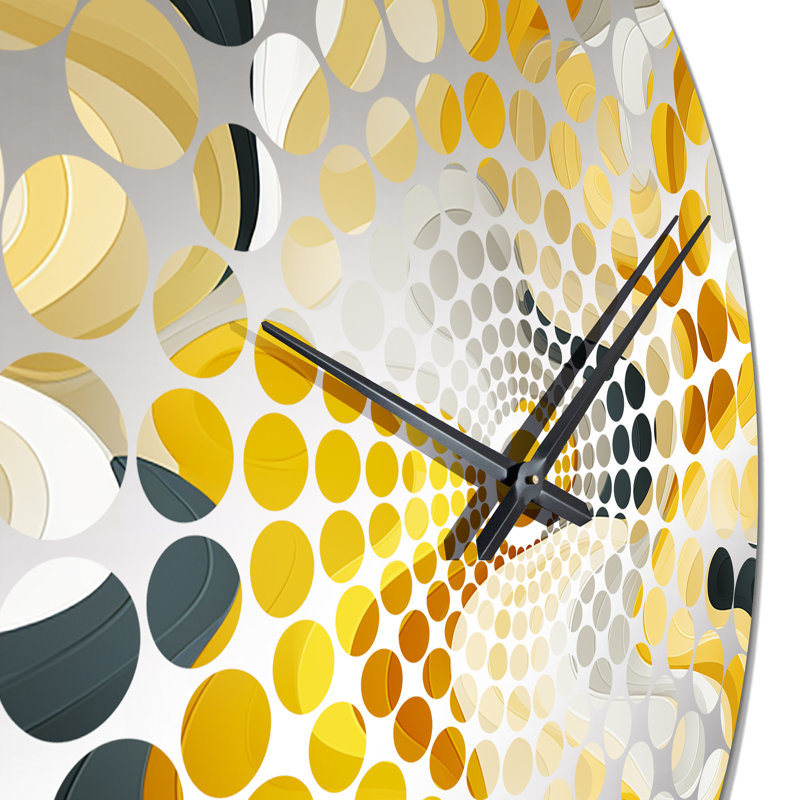 Horloge murale abstraite jaune et blanc Mid-Century Waves Fusion, Médium