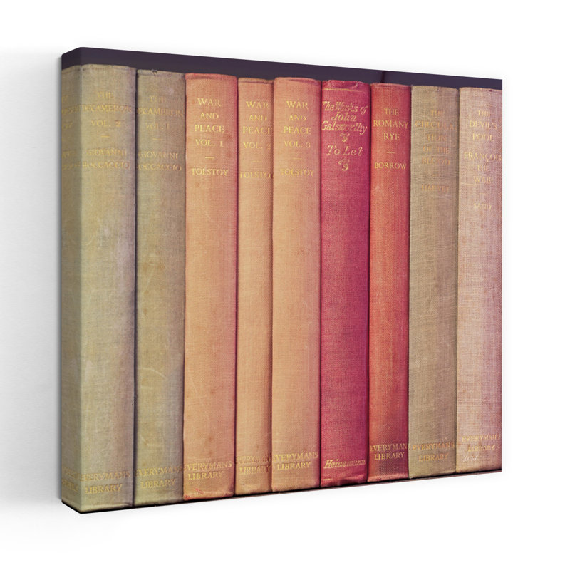Art contemporain Tolstoï avec des livres sur une tablette, H 18 po x l 18 po