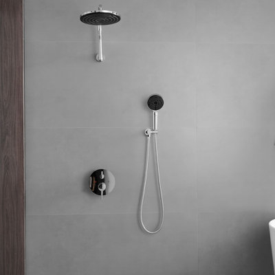 Wall Mounted Shower System With Hand Shower 2 Handle Shower Faucet Kit Brass Shower Faucet Combo With Rough-In Valve