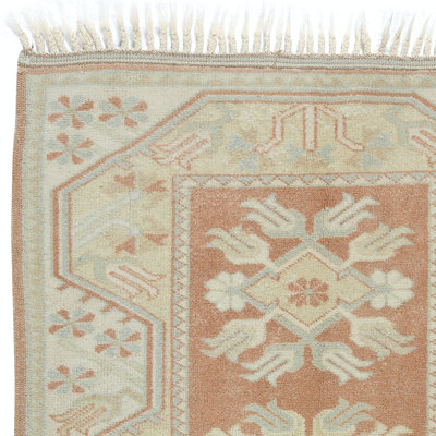 One-of-a-pair Vintage Handmade Turkish Milas Rug in Soft Red and Beige Colors, 100% Wool