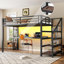 Lit mezzanine simple moderne avec rangement, design en métal noir pour maison familiale