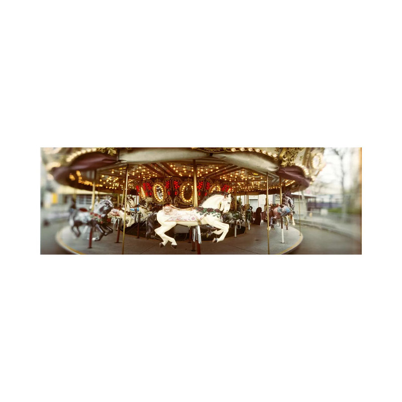 Carousel Horses In An Amusement Park, Seattle Center, Queen Anne Hill, Seattle, Washington State, USA - Wrapped Canvas Panoramic Print