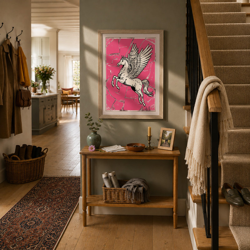 Pegasus In Flight Retro - Print, A2 - 59.4 x 42.0 cm, Oak