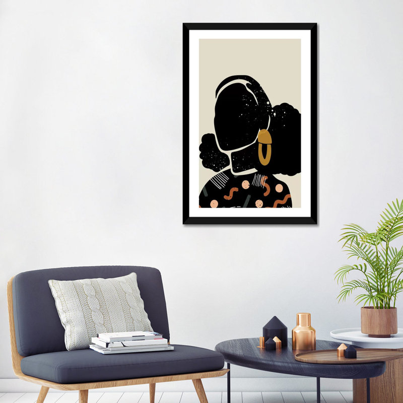 Black Hair IV - impression d'art graphique, H 24 po x l 32 po x P 1 po, Papier encadré noir, Blanc