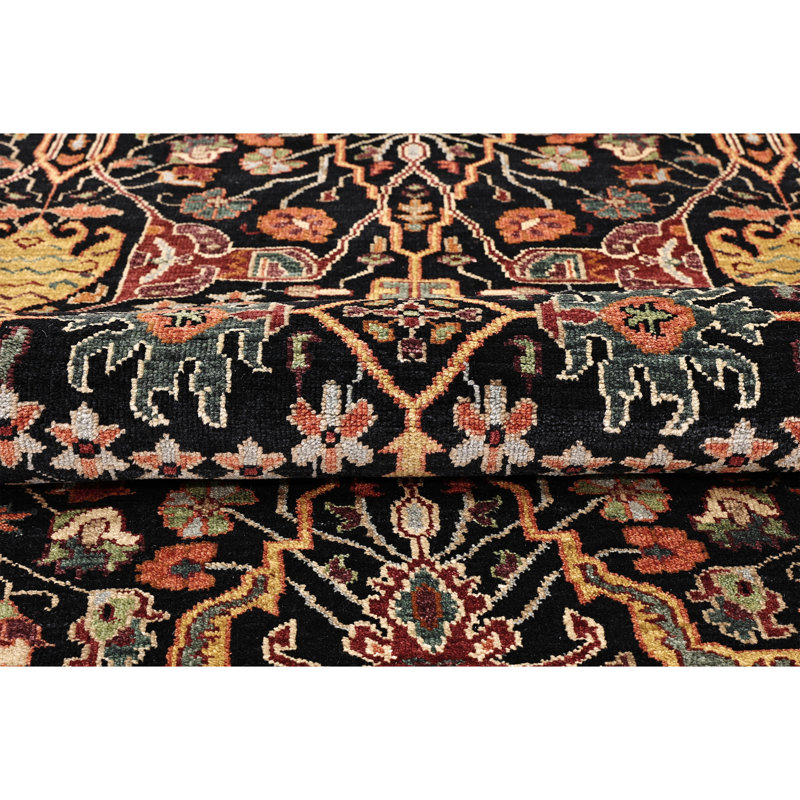 High-Quality Hand-Knotted Blue And Red Area Rug, Rectangle 9' x 12'