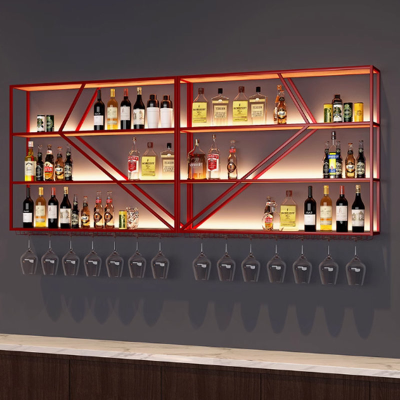 Red Multi-tier Iron Wine Rack, 47.2" H x 59" W x 9.8" D