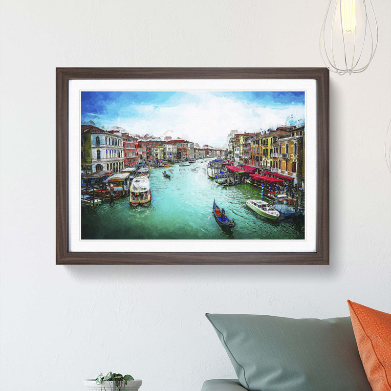 Gondolas in Venice Italy in Abstract - Picture Frame Graphic Art Print, 48cm H x 65cm W x 2cm D, Walnut Framed