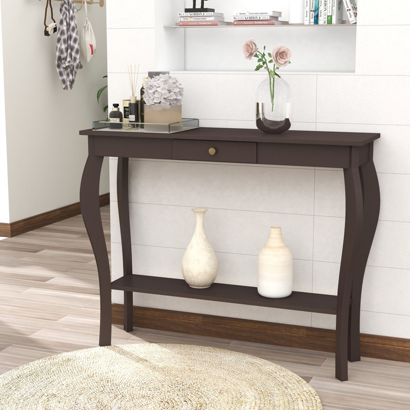 Console l 39,4 po avec tablette de rangement et pieds distinctifs, Espresso, avec tiroir