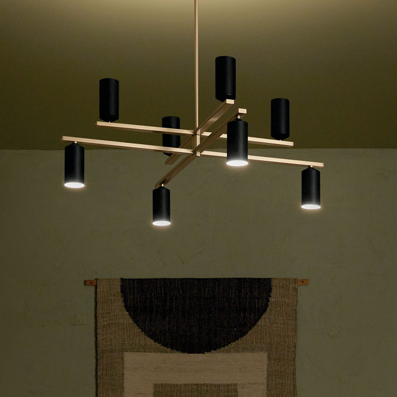 Lustre à 8 lumières à niveaux, Noir
