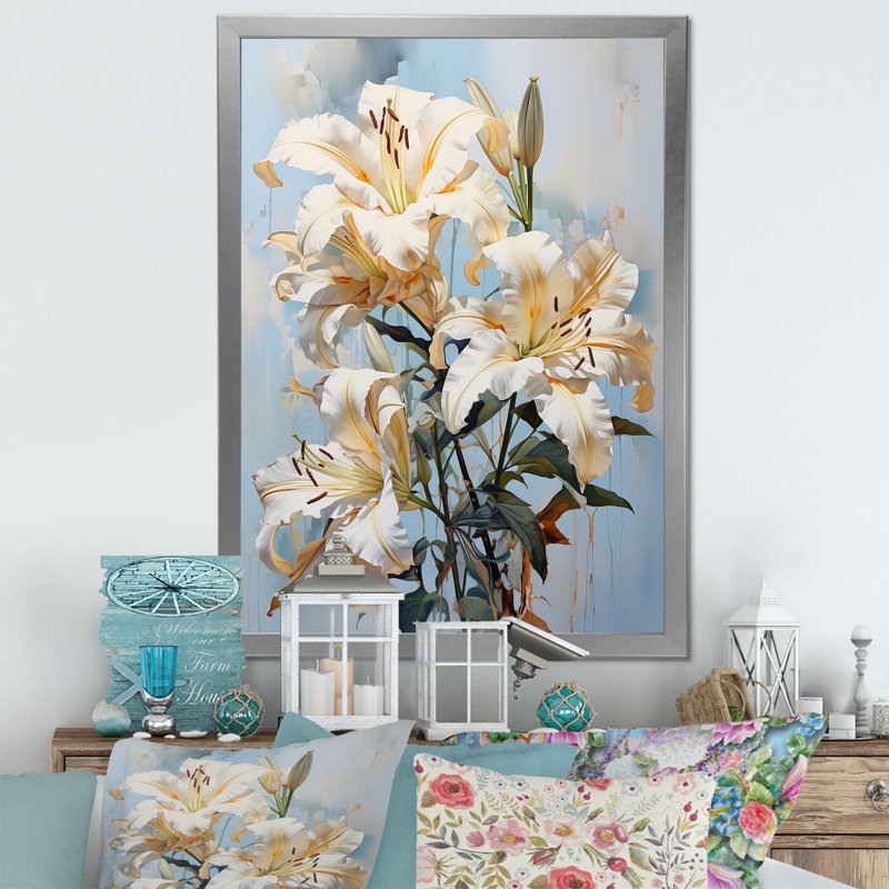 Lilies en fleurs II sur toile, H 32 po x l 16 po x P 1 po, Cadre simple argenté