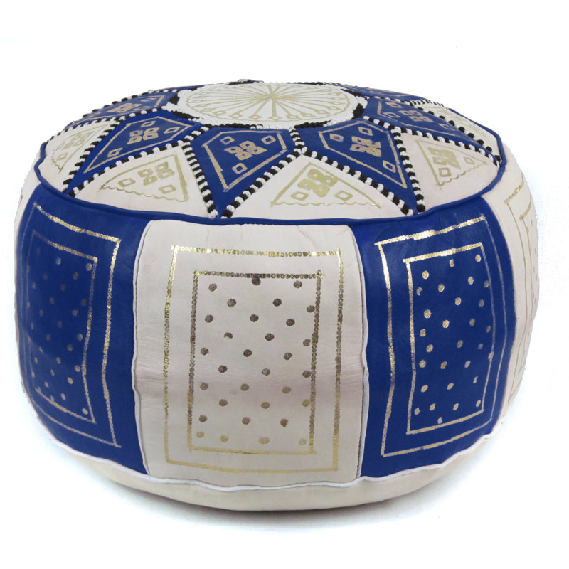 Carnuel Leather Pouf, Navy / Beige Genuine Leather