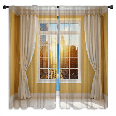 Sunset Cityscape View Window Curtains Cityscape Sheer & Room Darkening - 2 Panels