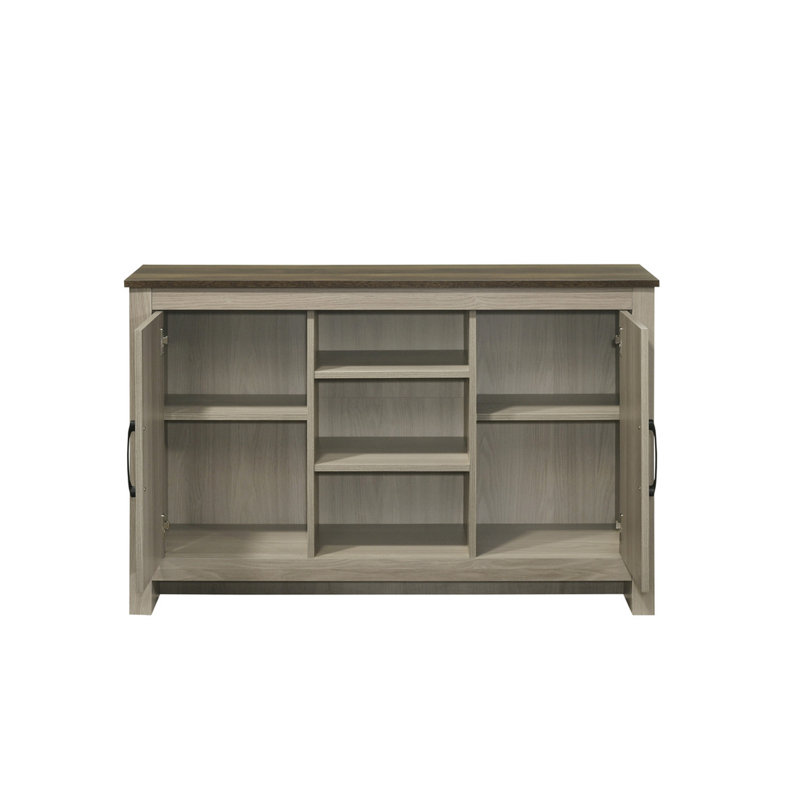 Nilda 47"W Gray Oak Console Table, Buffet Table, Sideboard with Shelves and Cabinet Doors
