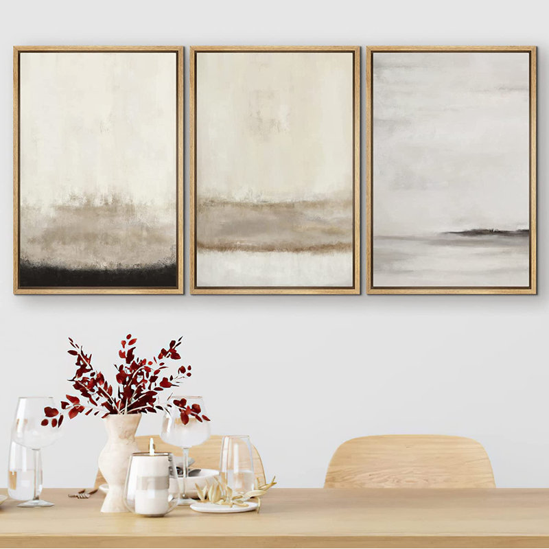 3 pièces, reproduction sur toile avec cadre flottant, H 36 po x l 72 po x P 1,5 po, Naturel