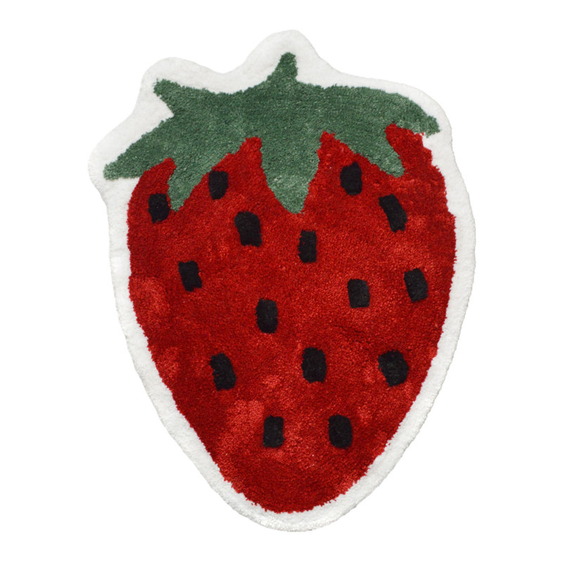 Red Strawberry Rug Shaped Bath Mat