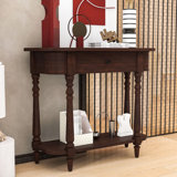 Farmhouse Narrow Wood Console Table with Drawer, Open Shelf and Curved Corner Design