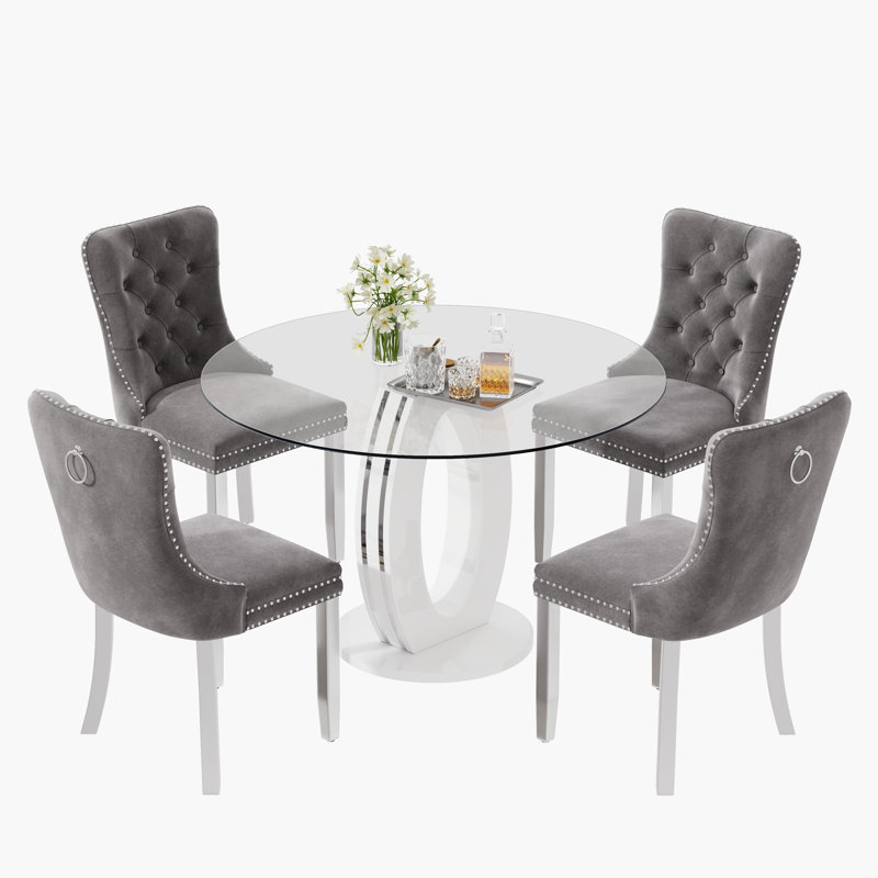 Ensemble de salle à manger 5 pièces, Blanc, Gris