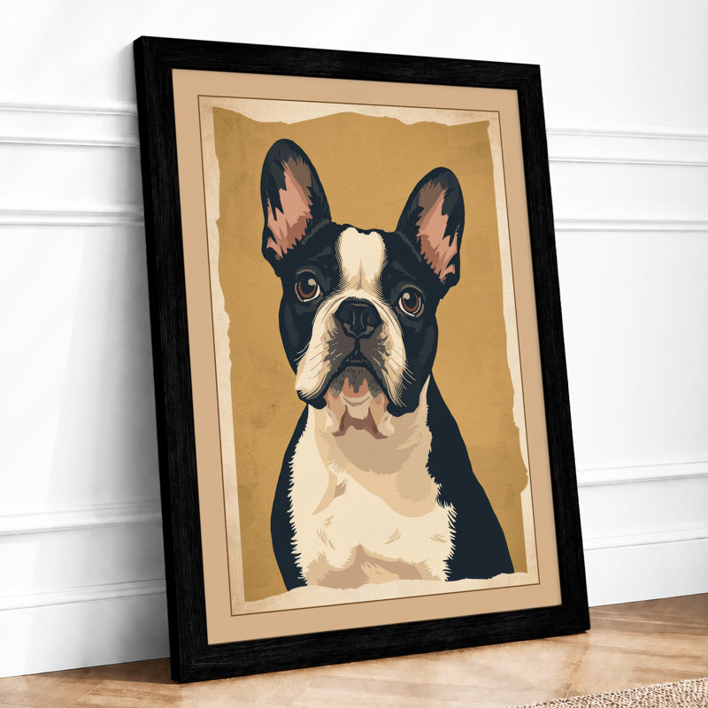 Bold Boston Terrier Modern - Framed Print, A2 - 59.4 x 42.0 cm, Black