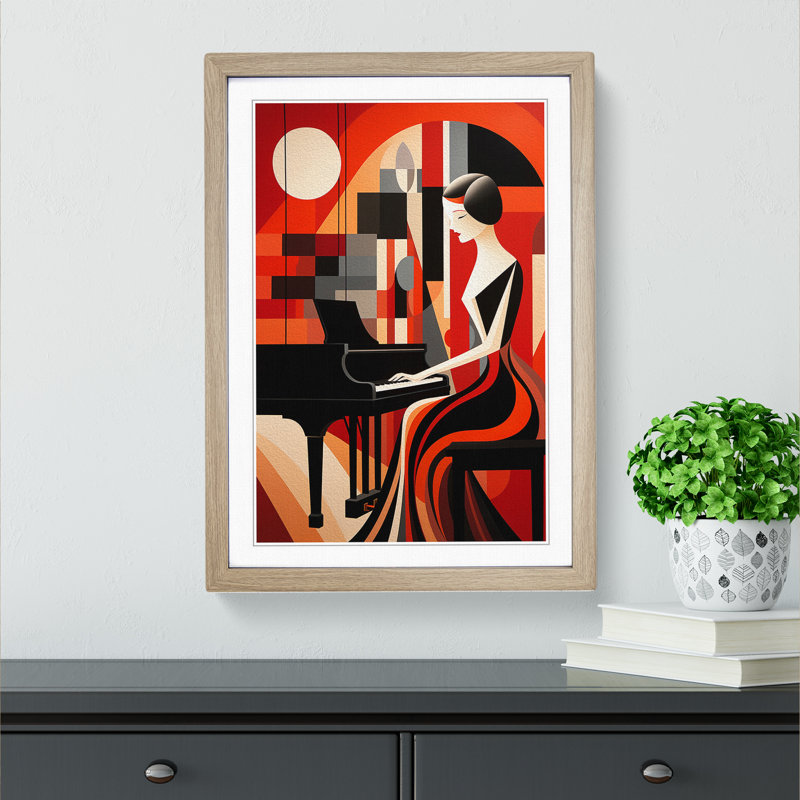 Piano - Single Picture Frame Print on Wood, Oak Framed, 34cm H x 25cm W x 2cm D