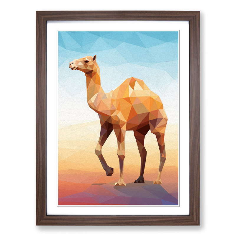 Camel Geometric Art - Framed Print, 46cm H x 34cm W x 2cm D, Walnut Framed