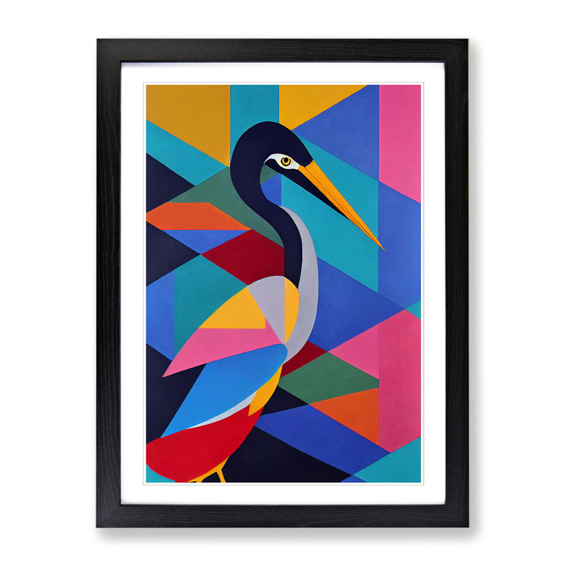 Kurten Heron Painting Patchwork - Picture Frame Print, Black, 64cm H x 46cm W x 2cm D
