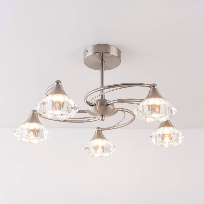 Aldiana Glass Semi Flush Mount, Satin Nickel