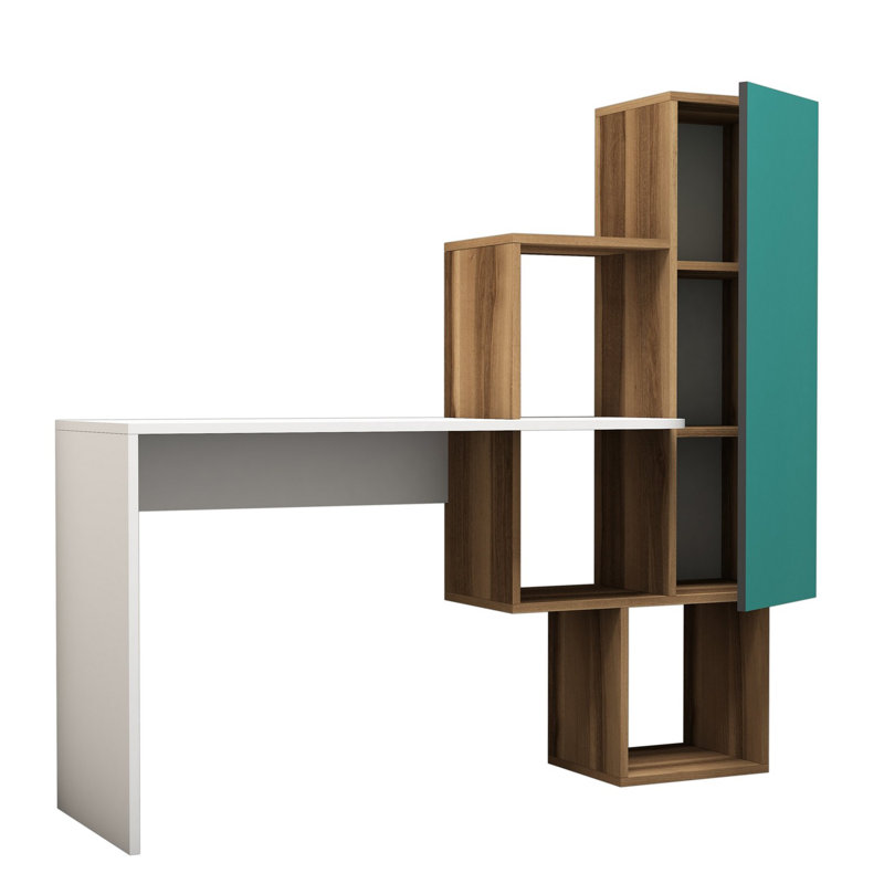 Loucks Computer Desk, Walnut/Turquoise