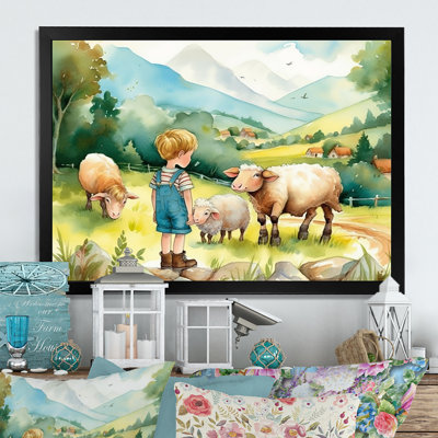 Enfants sur une ferme II - impression sur toile de paysage de ferme