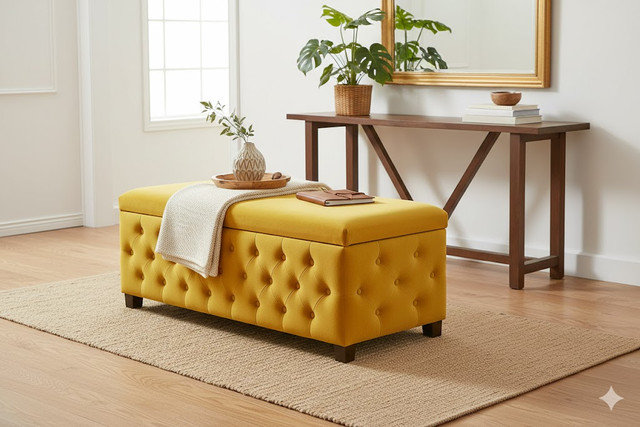 120cm Wide Velvet Standard Ottoman, 120cm W x 40cm D x 45cm H, Mustard Gold