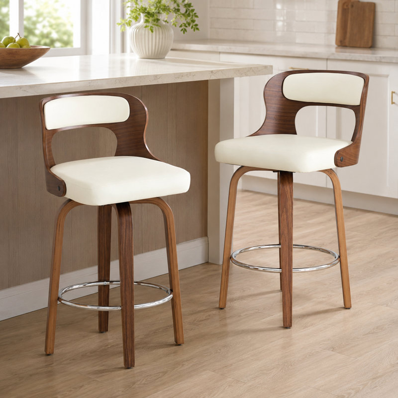 Swivel Faux Leather Counter Height Bar Stools, White, 1
