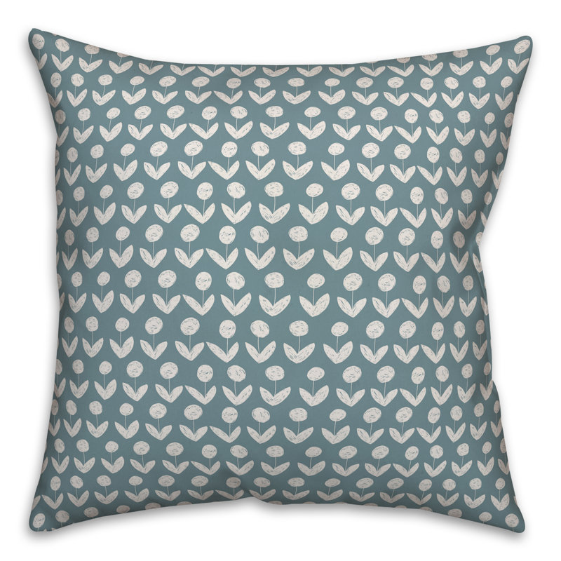 Coussin Drawn Flowers, Bleu, 16 po x 1 po