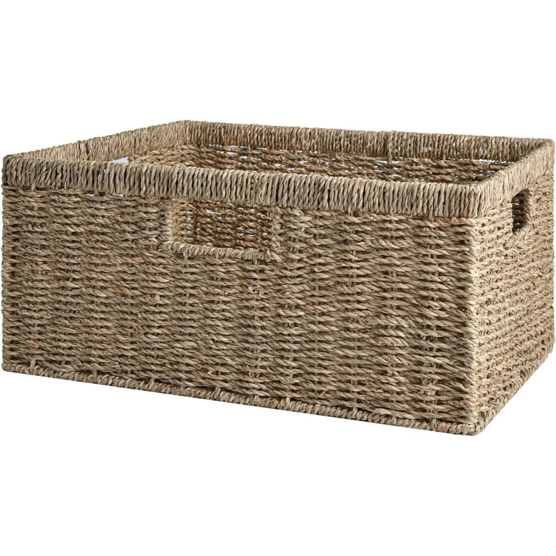 Jumbo Wicker Basket For Orgainzing, Seagrass Storage Basket With Built-In Handles, Handwoven Wicker Basket For Blanket, 1 Pack