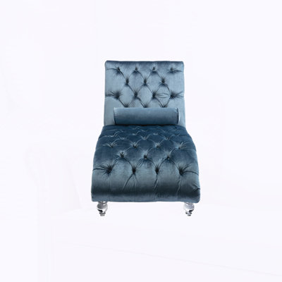 Button-Tufted Upholstered Chaise Lounge Chair with Pillow for Bedroom Living Room Office