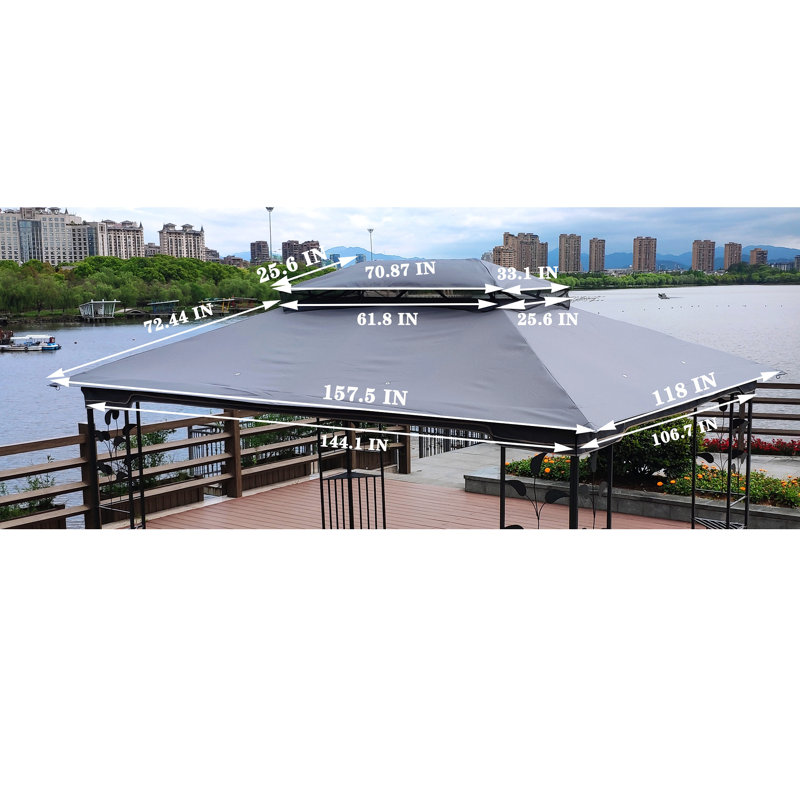 13X10 Ft Patio Double Roof Gazebo Replacement Canopy Top Fabric, Gray