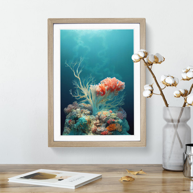 Astonishing Coral Reef - Single Picture Frame Print, 34cm H x 25cm W x 2cm D, Oak Framed