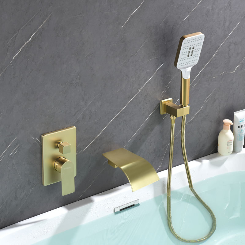 1 Handle Bathroom Waterfall Faucet with Diverter, Brushed Gold